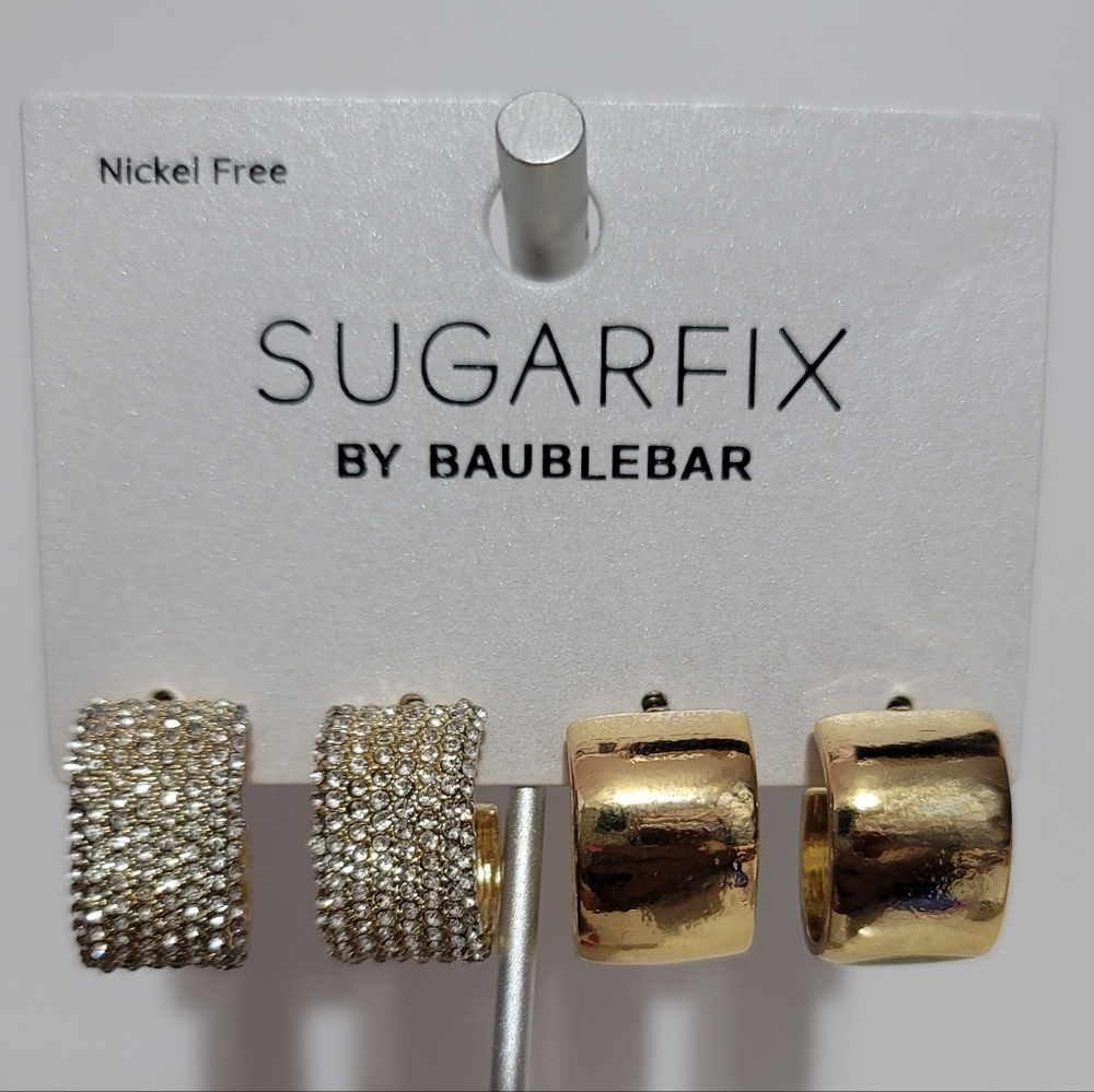 Baublebar Sugarfix Crystal Gold Tone Hoop Wide Set Of 2 Pairs Of Earrings
